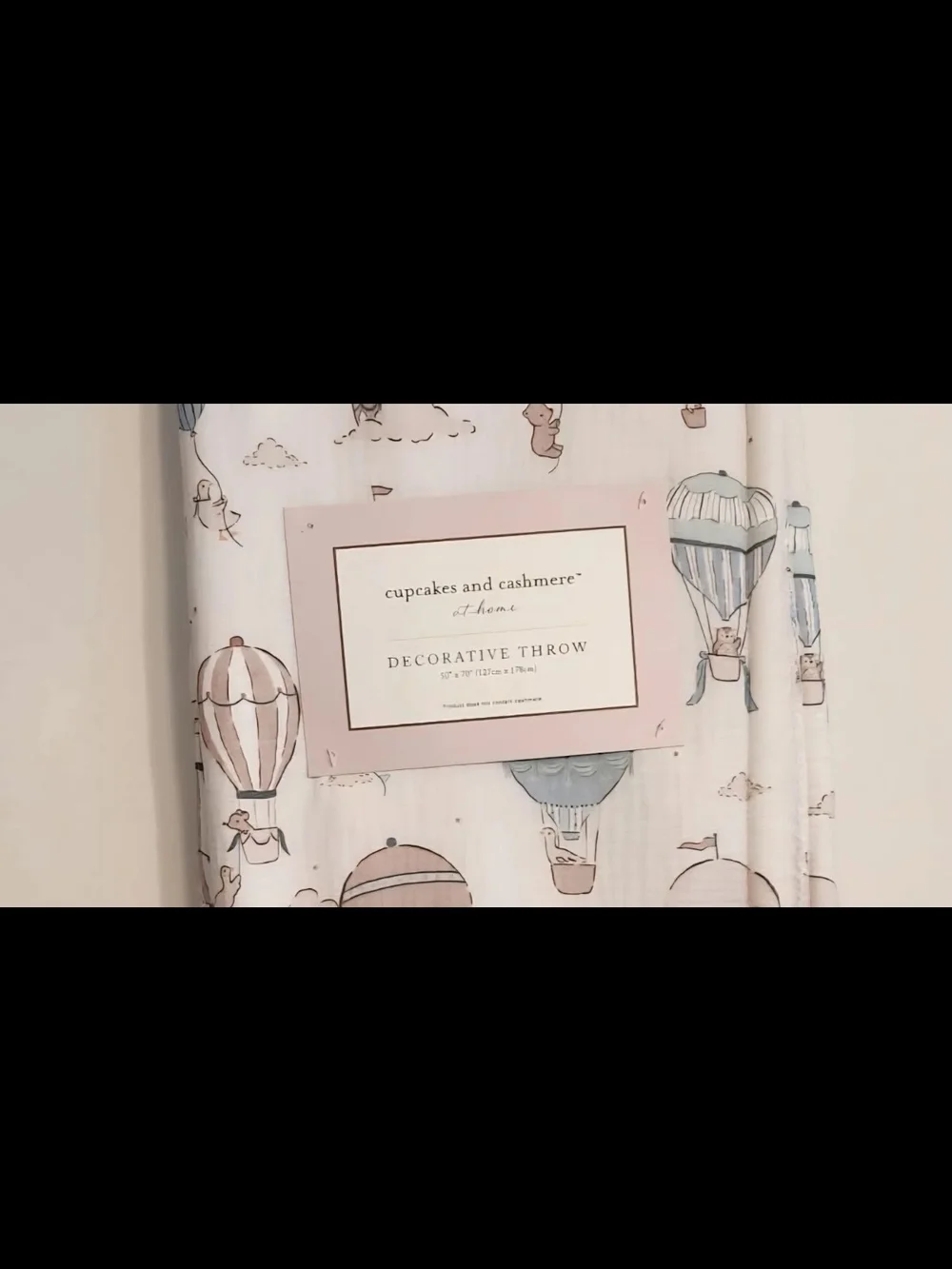 cupcakes & cashmere Cream Throw with Pastel Blue and Muted Pink Hot Air Balloons